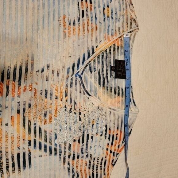 Womans Top Soft Sparkly Sheer Top Cap Sleeve Asian -  FRENCH BLUE brand L - Picture 10 of 16
